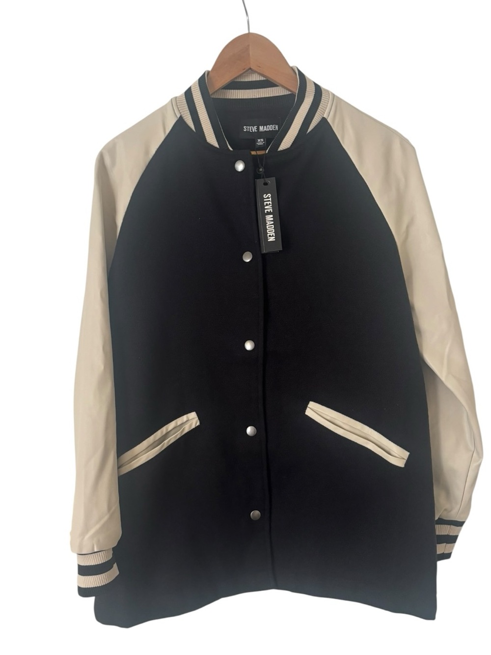 Steve Madden Skylie Faux-Leather Varsity Jacket - Picture 2 of 4